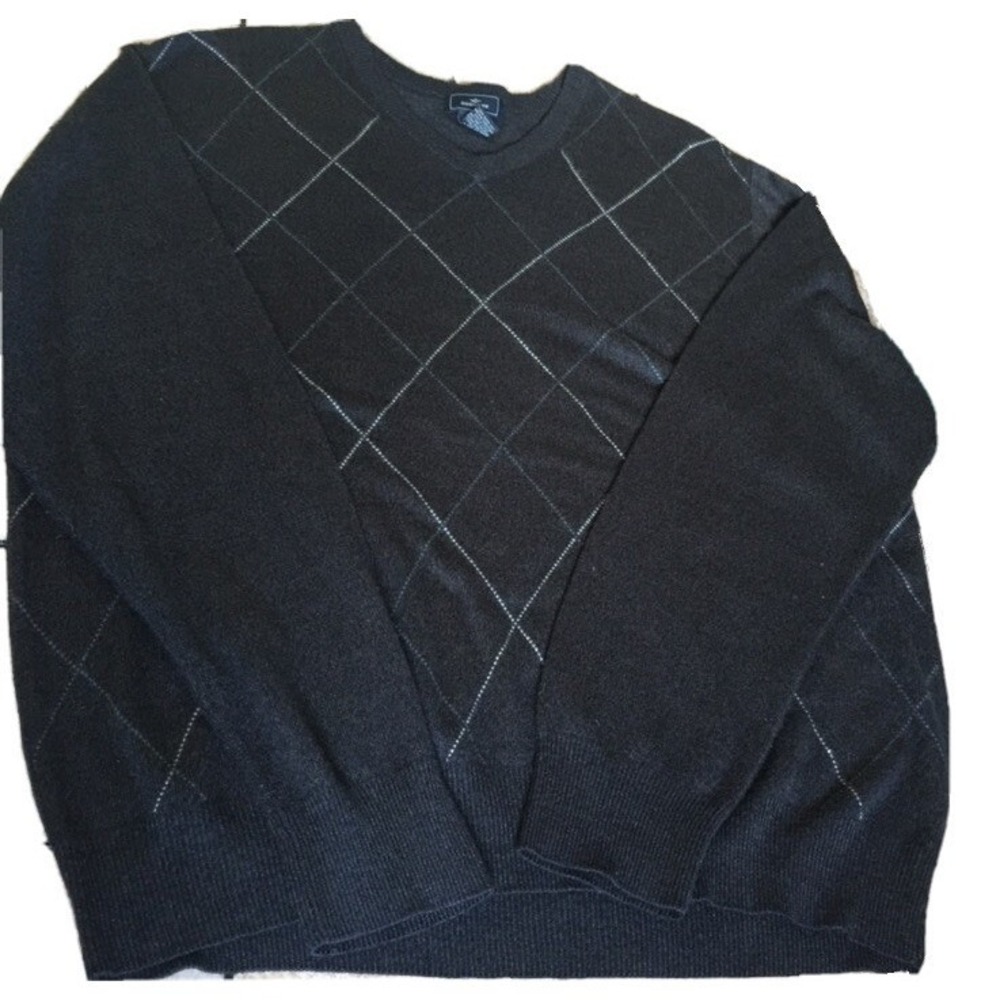Dockers Mens XL V-Neck Sweater Charcoal Grey Argyle Diamond Knit Pullover‎
